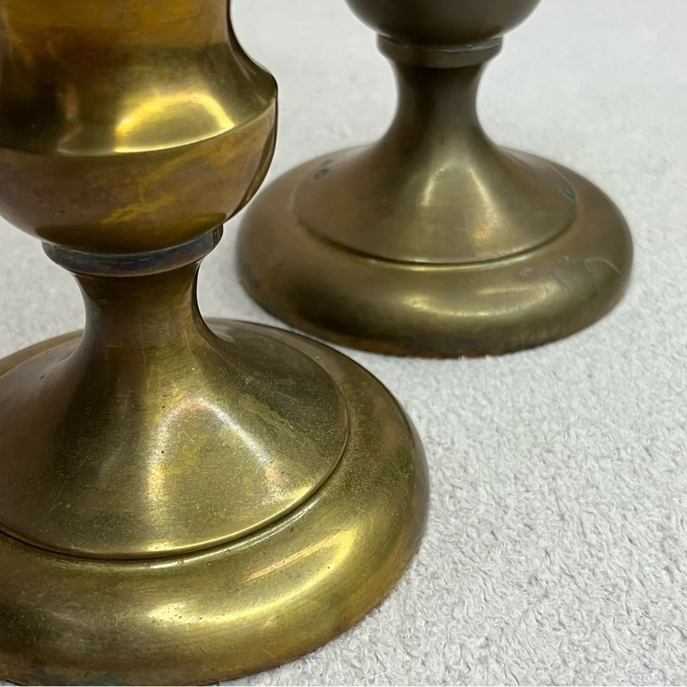 Vintage Brass Candle Holders Pair Mid-Century Modern VTG Retro 60s Traditional